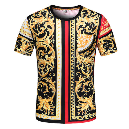 Brand New 100% Cotton Casual Polo Shirts for Men T-shirt O-neck Golden Red Digital Printing Tops Tees For Male T SHIRT Clothes