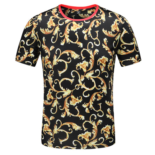 Brand New 100% Cotton Casual Polo Shirts for Men T-shirt O-neck Black Golden Digital Printing Tops Tees For Male T SHIRT Clothes